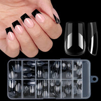 120PCS Acrylic French Press On Nails Medium Square Full Cover Nail Tips – Mixed Sizes, Removable False Nails