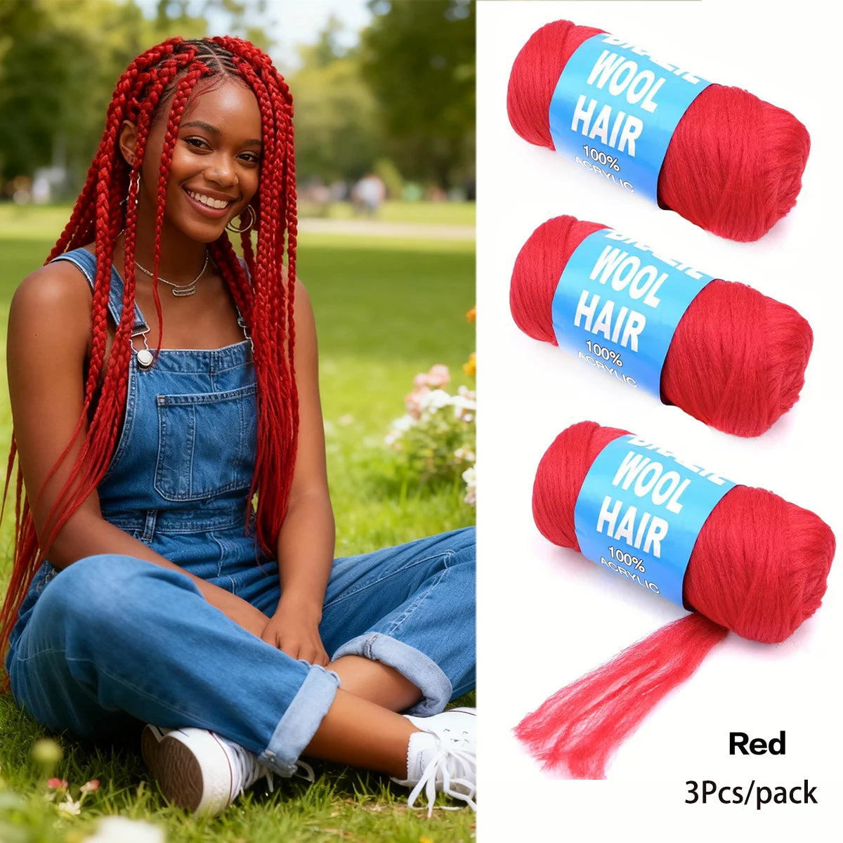 Brazilian Wool Braiding Hair | Acrylic Yarn for Crochet Braids Perfect for Senegalese twists, Senegal twist braids, and protective hairstyles
