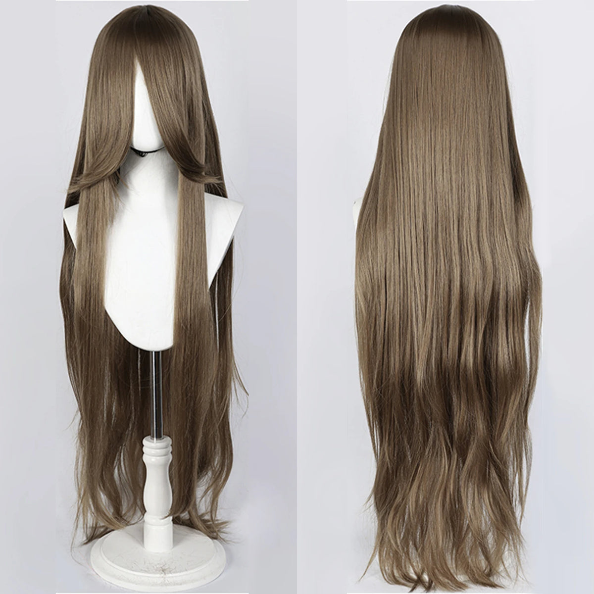 100cm Long Straight Synthetic Wig with Bangs – Pink Purple Cosplay Wig for Women