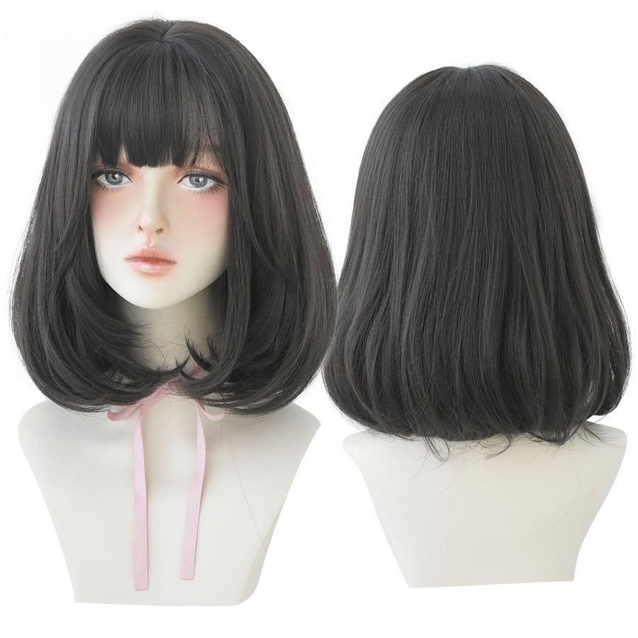 Short Black Bob Wig with Bangs – Synthetic Heat-Resistant Daily Wear Wig