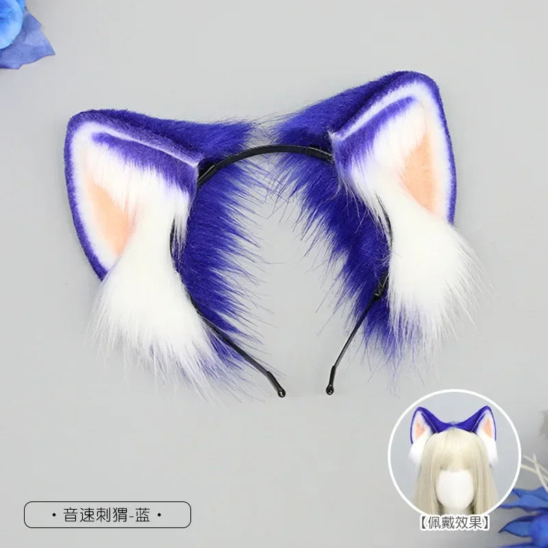 New Game Hedgehog Anime Cosplay Headband Blue Cat Ears Headwear Plush Lolita Headdress Halloween Hair Accessories Cat Ears Prop