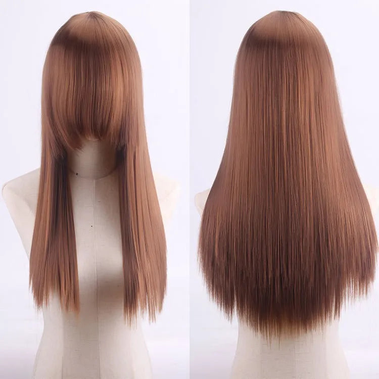 Cosplay Synthetic Wig 60cm Long Straight Curly Hairpiece Thickened High Temp Fiber Rainbow Color Rose Cap Party Halloween