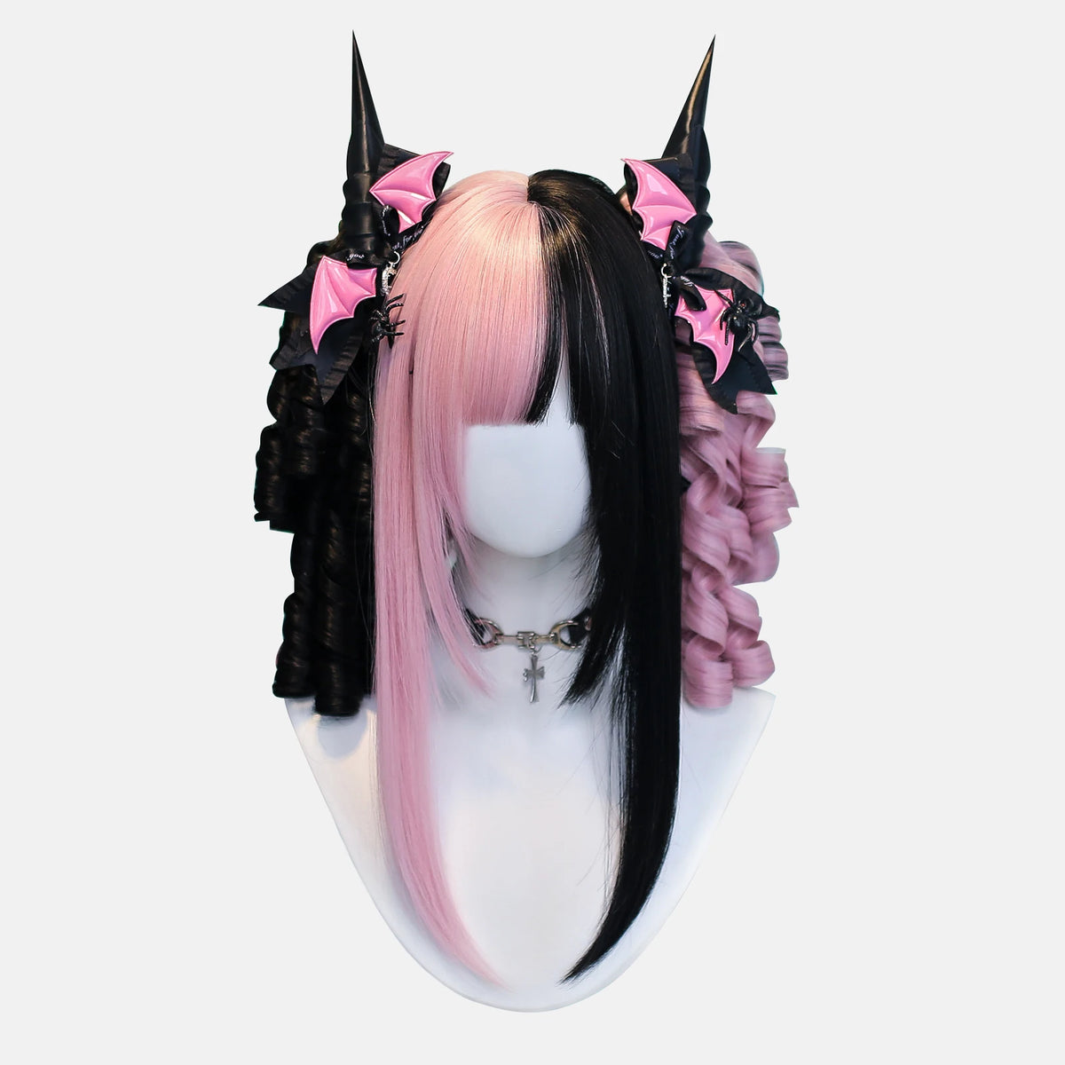 Short Wavy Harajuku Style Cosplay Wig – Black & Pink Synthetic Wig