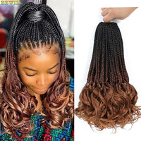 14’’ Synthetic French Curls Crochet Hair Braids Kid-Friendly Ombre Brown to Blonde French Curl Box Braids with Bouncy Curly Ends