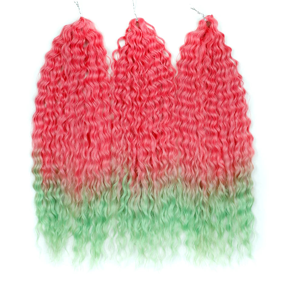 22 Inch Ombre Blonde Rainbow Water Wave Crochet Hair – 300g Synthetic Curly Braiding Extensions
