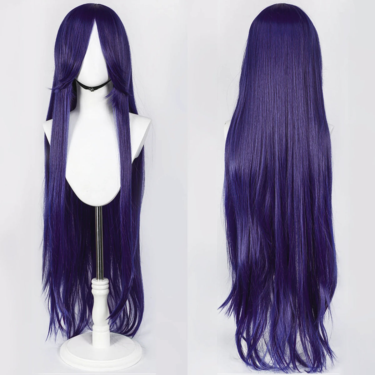 100cm Long Straight Synthetic Wig with Bangs – Pink Purple Cosplay Wig for Women
