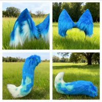 New Hand Made Work Halloween French Blue Wolf King Ears Hairhoop Tail Set Anime DIY Costume Accessories Cosplay Custom Made