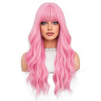 Long Curly Pink Red Synthetic Wig Middle Part Of The Natural Lolita Wig For Women's Daily Cosplay Heat Resistant Big Wave Wig