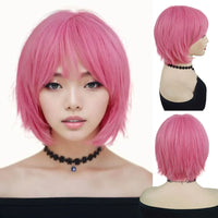 Short Pink Straight Synthetic Cosplay Wig with Bangs – Costume Wig for Women