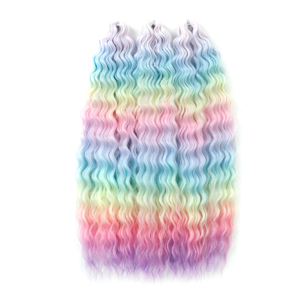 22 Inch Ombre Blonde Rainbow Water Wave Crochet Hair – 300g Synthetic Curly Braiding Extensions