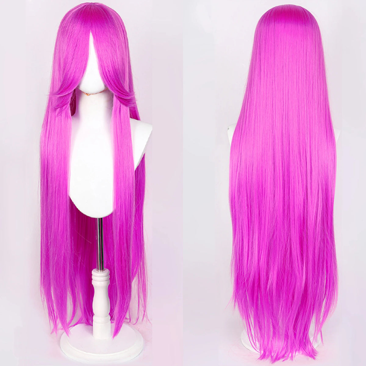 100cm Long Straight Synthetic Wig with Bangs – Pink Purple Cosplay Wig for Women