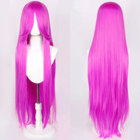 100cm Long Straight Synthetic Wig with Bangs – Pink Purple Cosplay Wig for Women