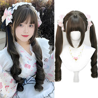 Long Wave Cosplay Wig with Double Ponytail For Women Daily Party Lolita Synthetic Wigs Gold/Chocolate Heat Resistant Hair