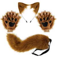 Kawaii Fox Ears & Plush Tail with Cute Paw Set – Soft Anime-Style Cosplay Accessories Kemonomimi Set