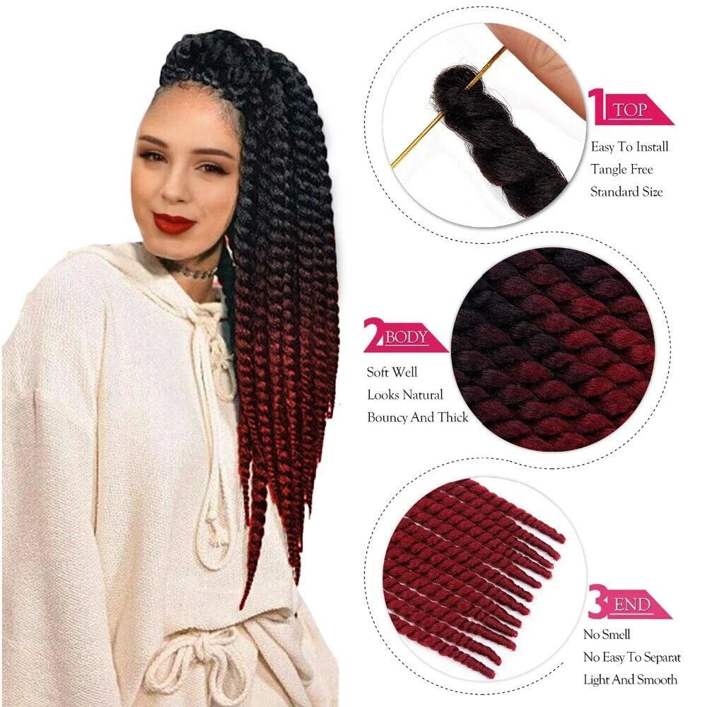 22 Inch Senegalese Twist Crochet Hair – Ombre Synthetic Jumbo Twist Braids (120g)