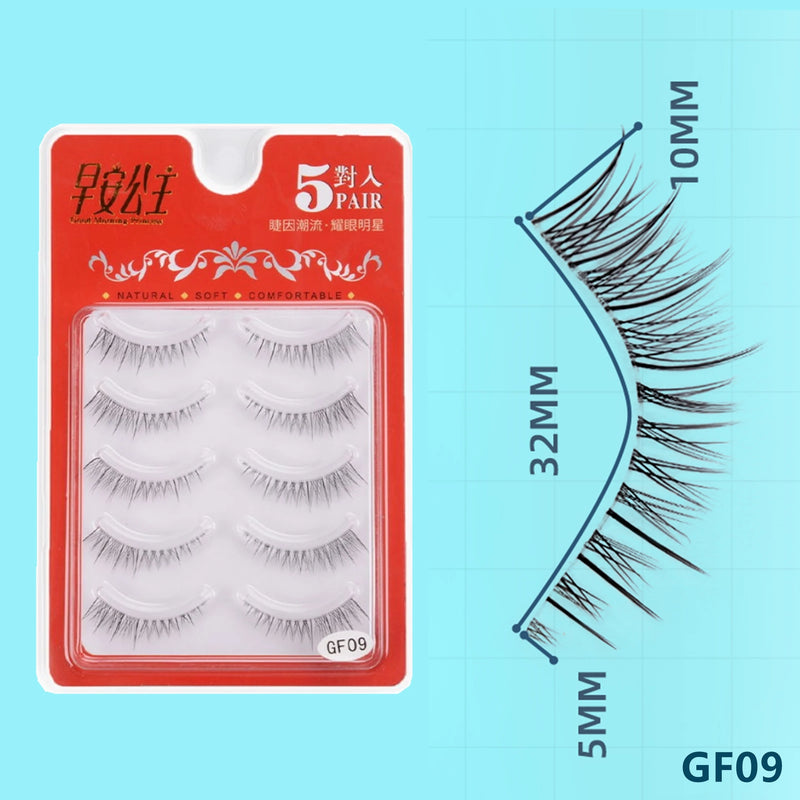5pairs Natural False Eyelashes Thin Band Short HandMade Lighte Soft EyelashCosplay Korean Fashion Wispy Extension Makeup Tools