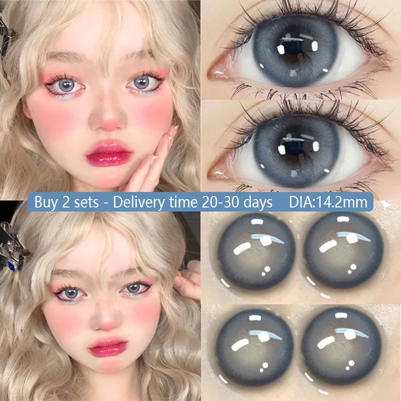 KSSEYE 1 Pair Korean Lenses Colored Contact Lenses  Myopia Beauty Pupil Soft Blue Lens