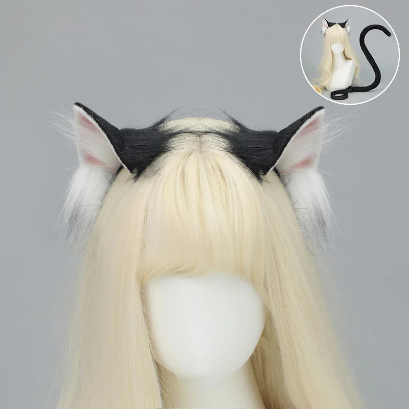 Handmade Plush Cat Ear Headband & Tail Set – Realistic Animal Cosplay Kit for Anime, Halloween & Furry Events