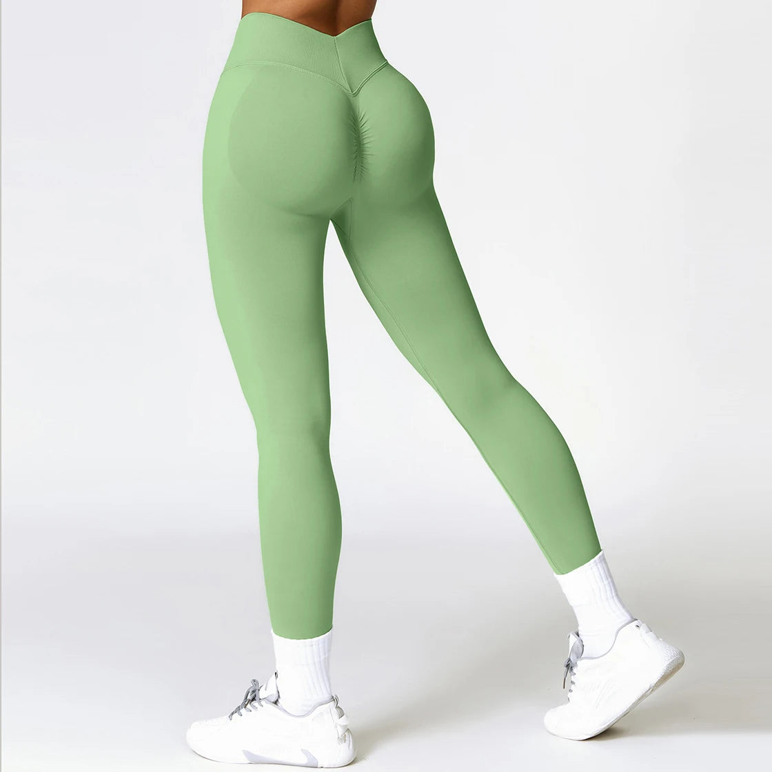 Women's V Back Sports Leggings Athletic Fitness Gym Yoga Pants Tights Scrunch Control Running Exercise Workout Leggins