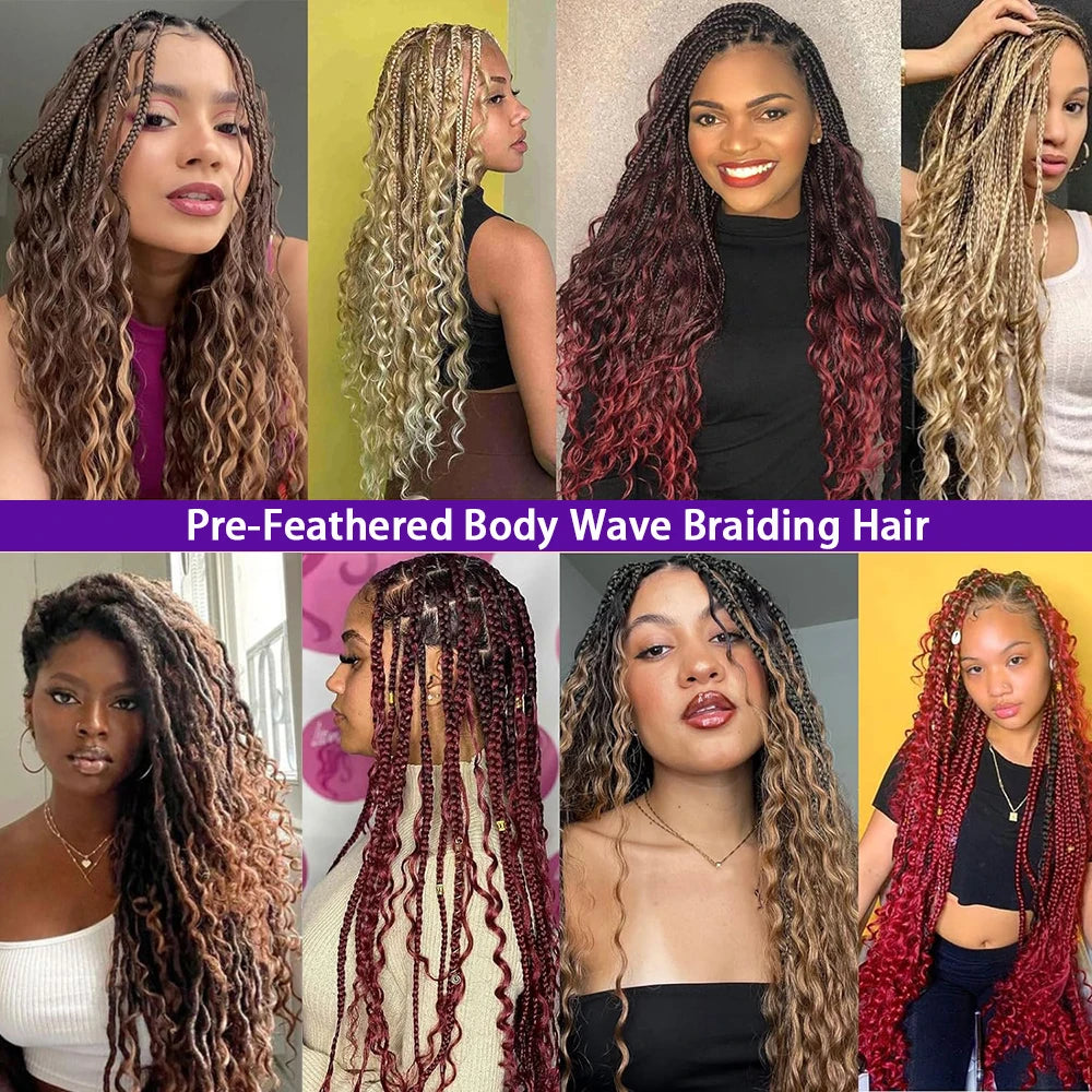 24 Inch Body Wave Braiding Hair French Curl for Goddess Box Braids Crochet Hair Braids Synthetic Hair Extensions（3pcs，T30#）