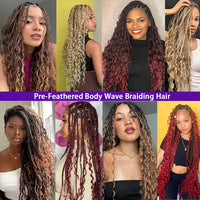 24 Inch Body Wave Braiding Hair French Curl for Goddess Box Braids Crochet Hair Braids Synthetic Hair Extensions（3pcs，T30#）