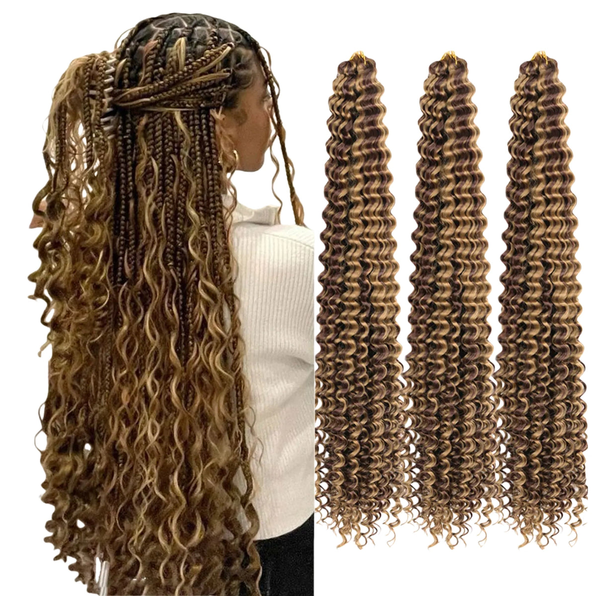 Long Deep Wave Braiding Hair 28 Inch Ocean Wave Crochet Hair Synthetic Deep Curly Crochet Hair Extensions For Black Women