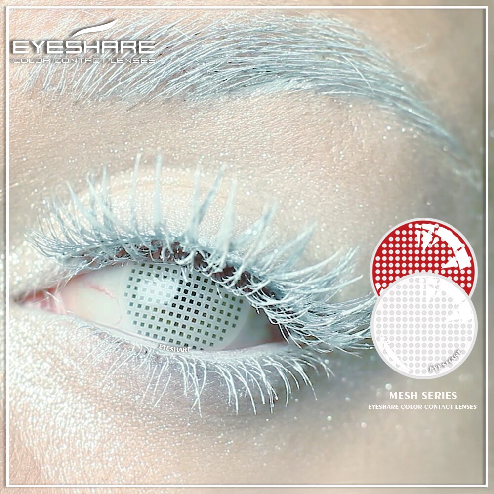 EYESHARE 1Pair Cosplay Colored Contact Lenses for Eyes White Mesh Contact Lens Red Crazy Lenses for Halloween Eye Contact Lenses