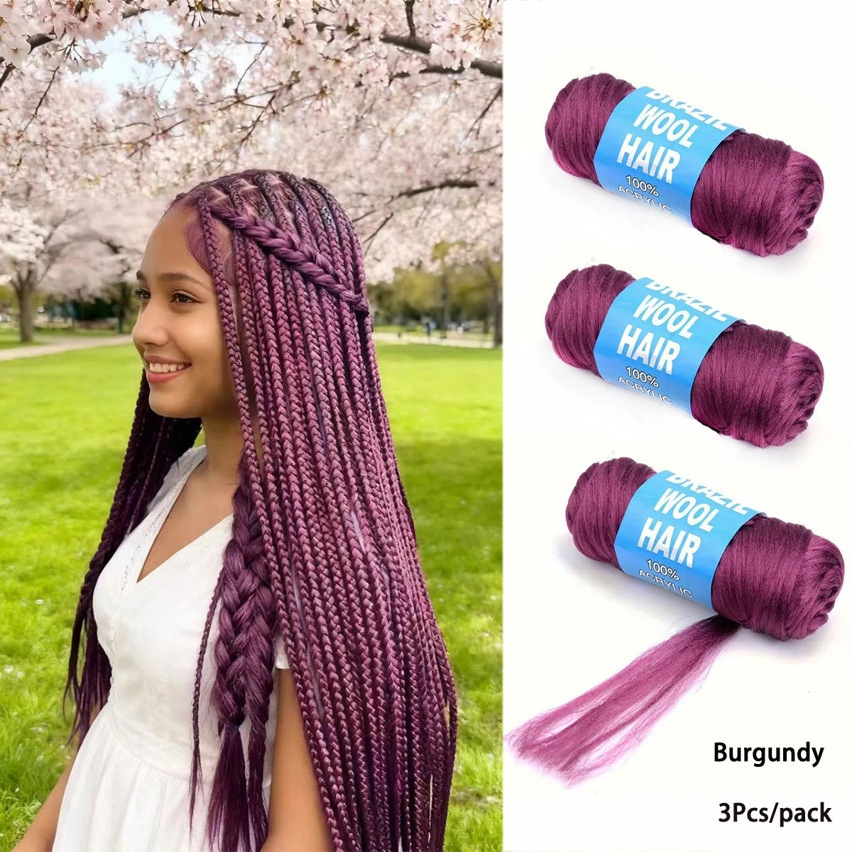 Brazilian Wool Braiding Hair | Acrylic Yarn for Crochet Braids Perfect for Senegalese twists, Senegal twist braids, and protective hairstyles
