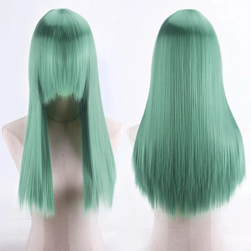 Cosplay Synthetic Wig 60cm Long Straight Curly Hairpiece Thickened High Temp Fiber Rainbow Color Rose Cap Party Halloween