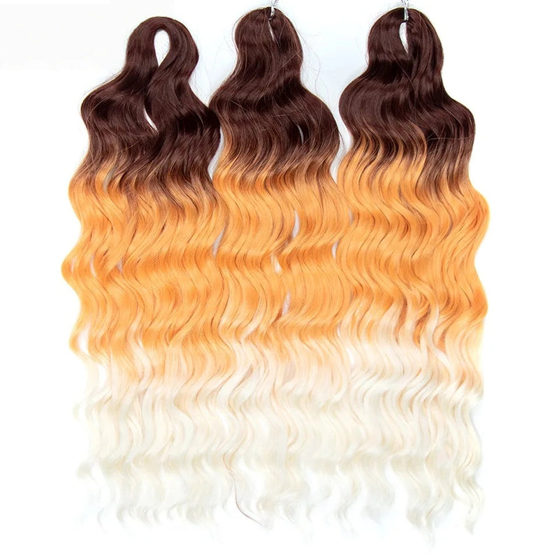 Water Wave Ombre Blonde Braiding Hair Extensions – Deep Wave Afro Curl Crochet for Women