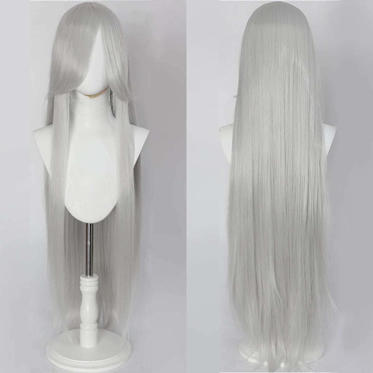 100cm Long Straight Synthetic Wig with Bangs – Pink Purple Cosplay Wig for Women