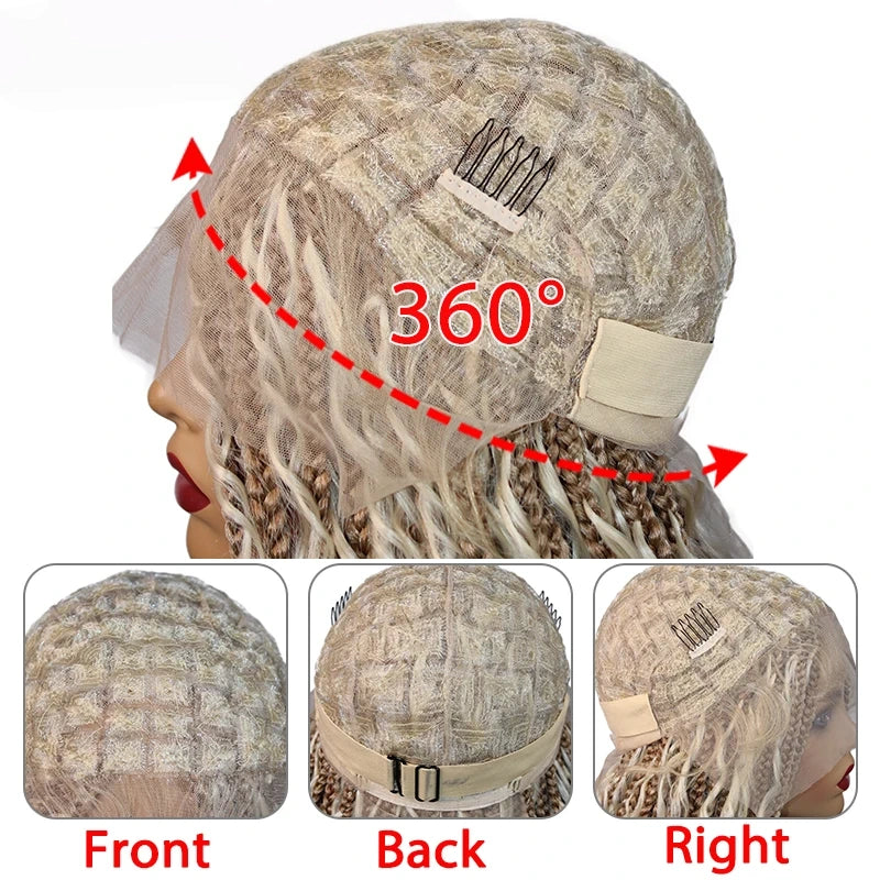 Synthetic Full Lace Bohemian Braid Wig 32 Inch Box Braids Goddess Wig With Curly Hair Ombre Blonde Gradation Cornrow Braided Wig
