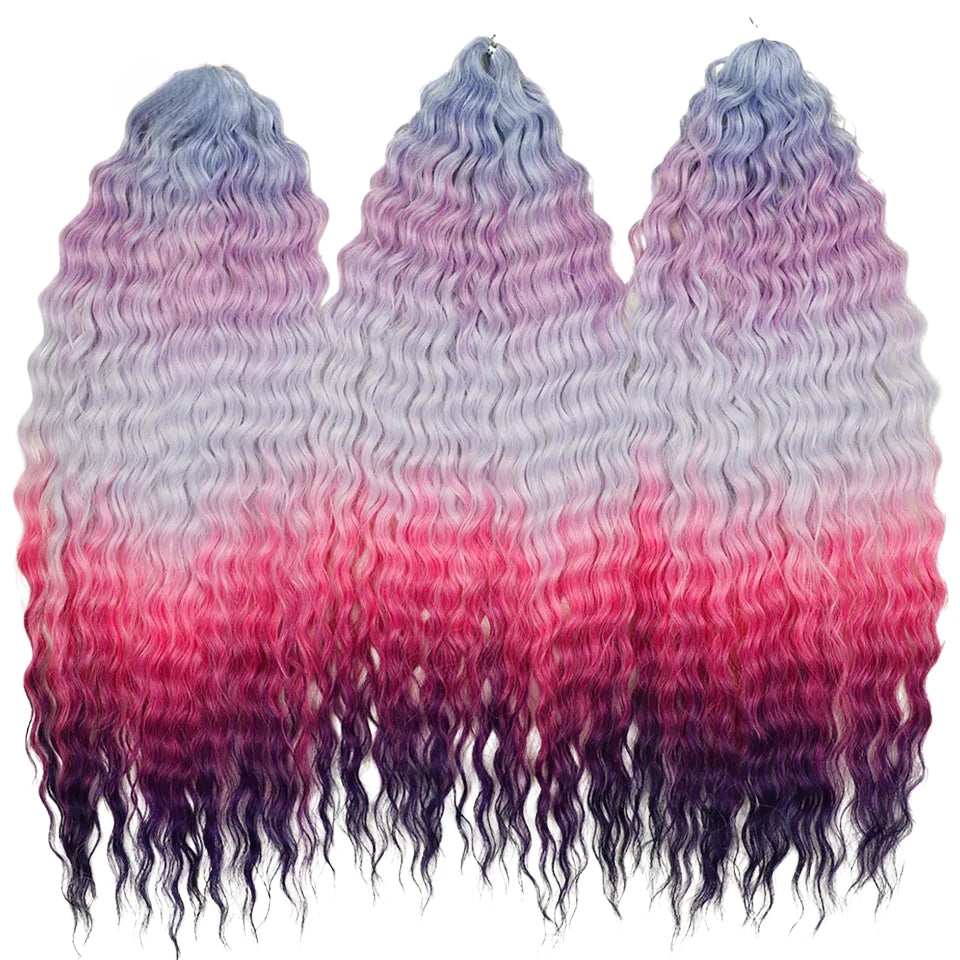 24 Inch Water Wave Crochet Braiding Hair Pink Blonde Synthetic Hair Extensions for Black Women