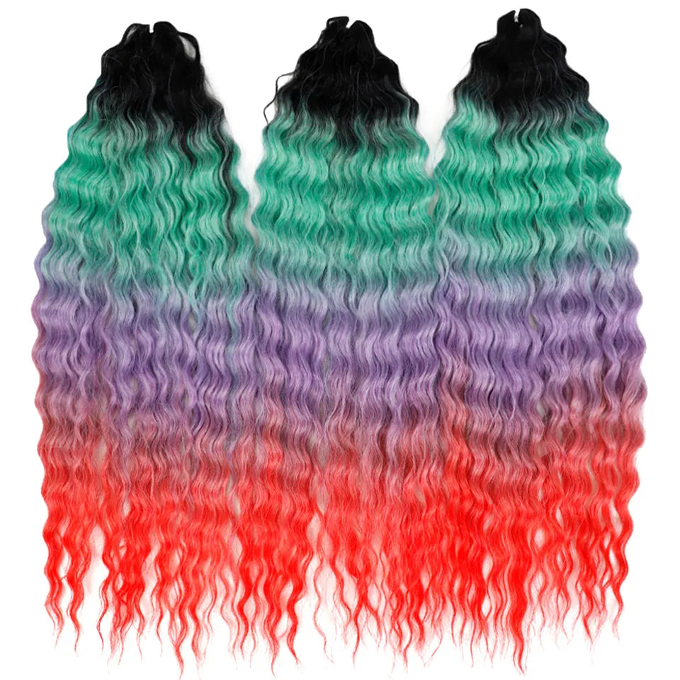 24 Inch Water Wave Crochet Braiding Hair Pink Blonde Synthetic Hair Extensions for Black Women