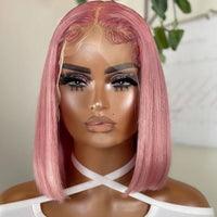 Pink Ombre Human Hair Bob Lace Wig