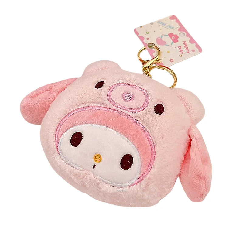 Cute Plush Character Keychain Wallet – Soft Coin Purse & Earphone Holder with Key Ring for Girls Gifts