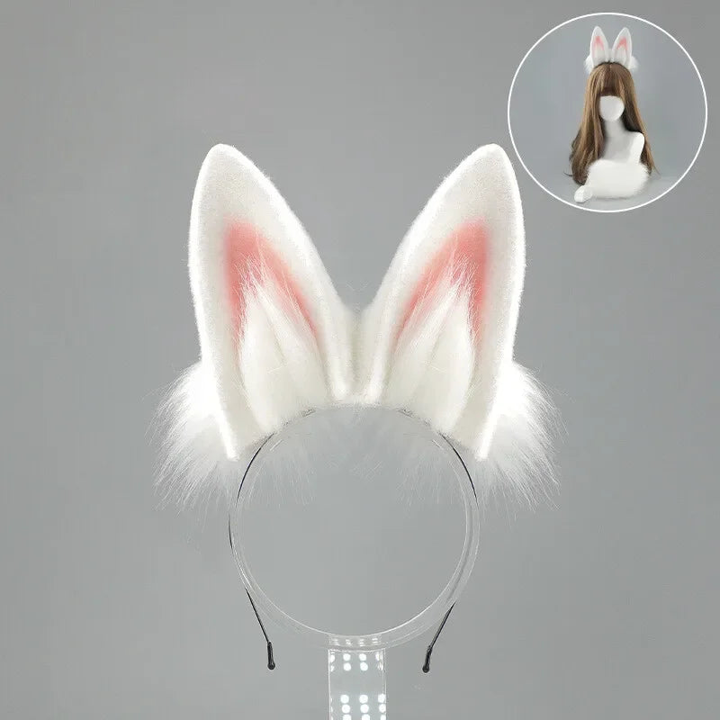 Furry Bunny Ears Headband Lolita Realistic Tail Set Cute Plush Cosplay Animal Tail Props Party Animal Tails Cosplay Costume