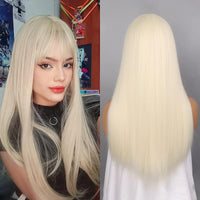 Synthetic Straight Wigs with Bangs Long Silky Heat Resistant Fiber Hair Full Machine Wig Cosplay Party Wig For Fashion Women