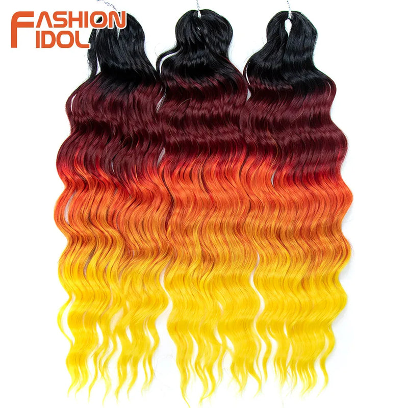 24 Inch Synthetic Hair Water Wave Braiding Hair Extensions Ombre Blonde Deep Wave Afro Curl Twist Crochet Hair for Women