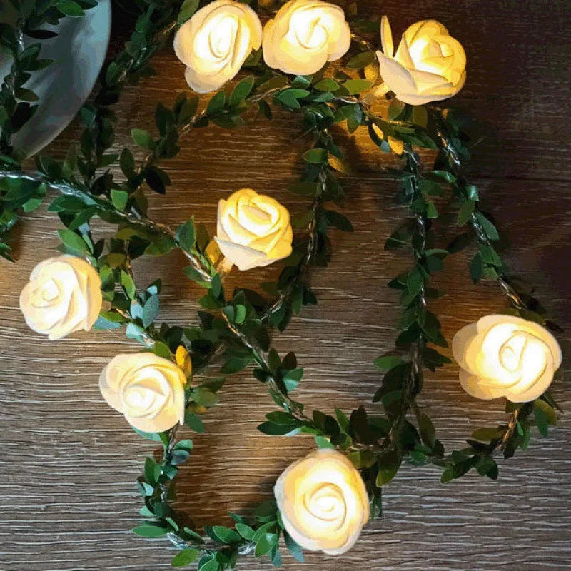 10/20Leds White 1.5/3Meter Rose Flower String with Lights Wedding Table Centerpieces Decorations Glowing Artificial Rose Garland