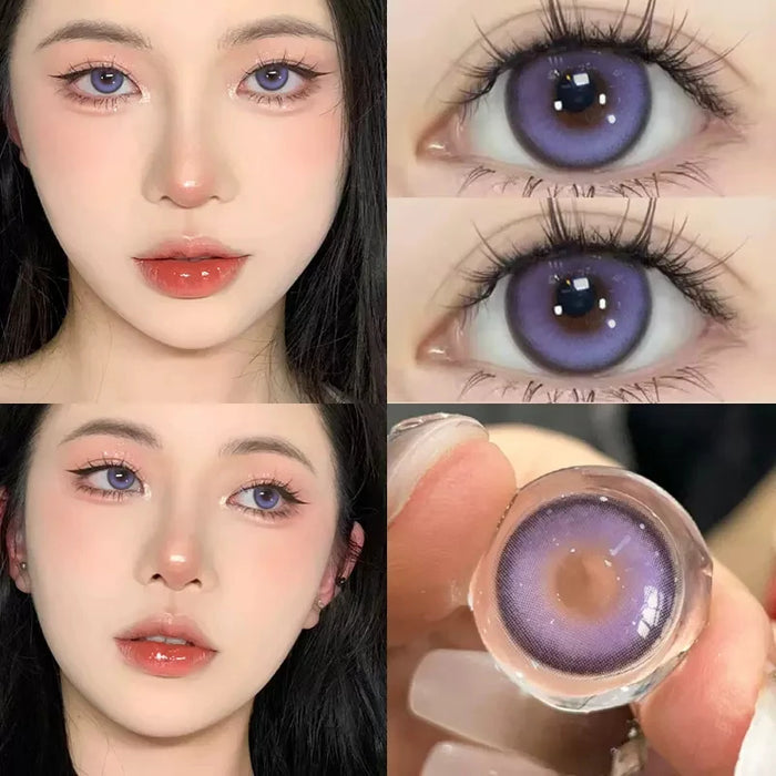 DUOXIU 2Pcs Purple Contact Lense Soft Comfortable Hydrogel 0 Grade Yearly Use Contacts 14.2mm Cosplay Halloween Purple Eyes