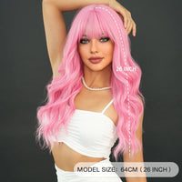 Long Curly Pink Red Synthetic Wig Middle Part Of The Natural Lolita Wig For Women's Daily Cosplay Heat Resistant Big Wave Wig