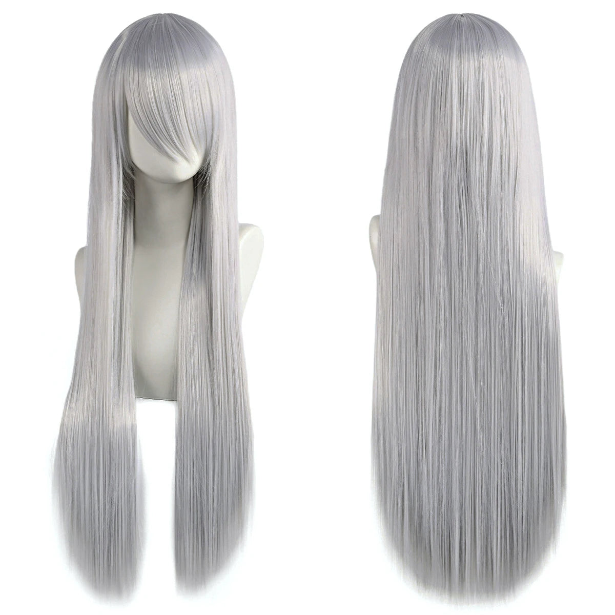 80cm Long Synthetic White Purple Cosplay Wigs Green Hair Straight Silver Wig Pink Hairpiece Lolita Wig with Bangs