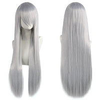 80cm Long Synthetic White Purple Cosplay Wigs Green Hair Straight Silver Wig Pink Hairpiece Lolita Wig with Bangs
