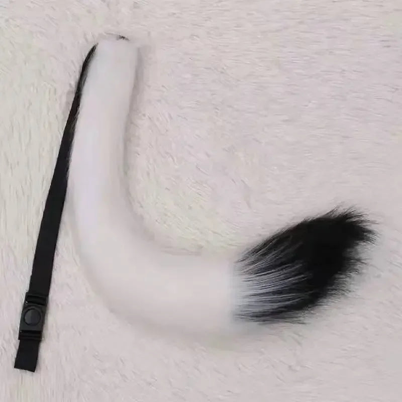 Handmade Anime Furry Tail | Red/Beige/Black with White Tips | Ideal for Cosplay, Maid & Fox Girl Look | Includes Headband
