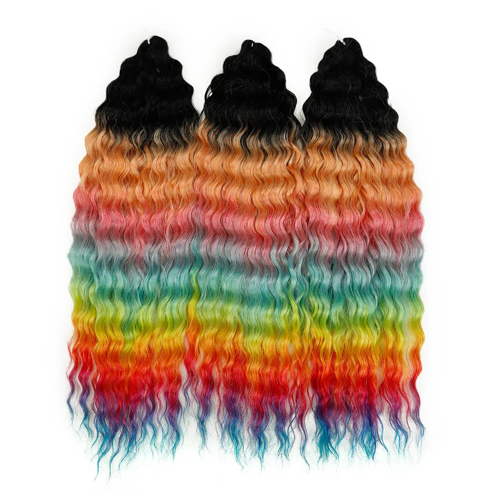 22 Inch Ombre Blonde Rainbow Water Wave Crochet Hair – 300g Synthetic Curly Braiding Extensions