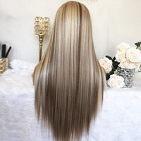 Highlight Wig Blonde Lace Front Wig Ombre Synthetic Hair Silk Base Closure Wig Middle Part Long Straight Hair