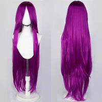 100cm Long Straight Synthetic Wig with Bangs – Pink Purple Cosplay Wig for Women