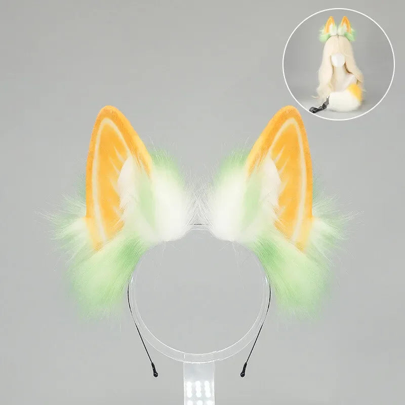 Furry Bunny Ears Headband Lolita Realistic Tail Set Cute Plush Cosplay Animal Tail Props Party Animal Tails Cosplay Costume