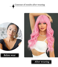 Long Curly Pink Red Synthetic Wig Middle Part Of The Natural Lolita Wig For Women's Daily Cosplay Heat Resistant Big Wave Wig